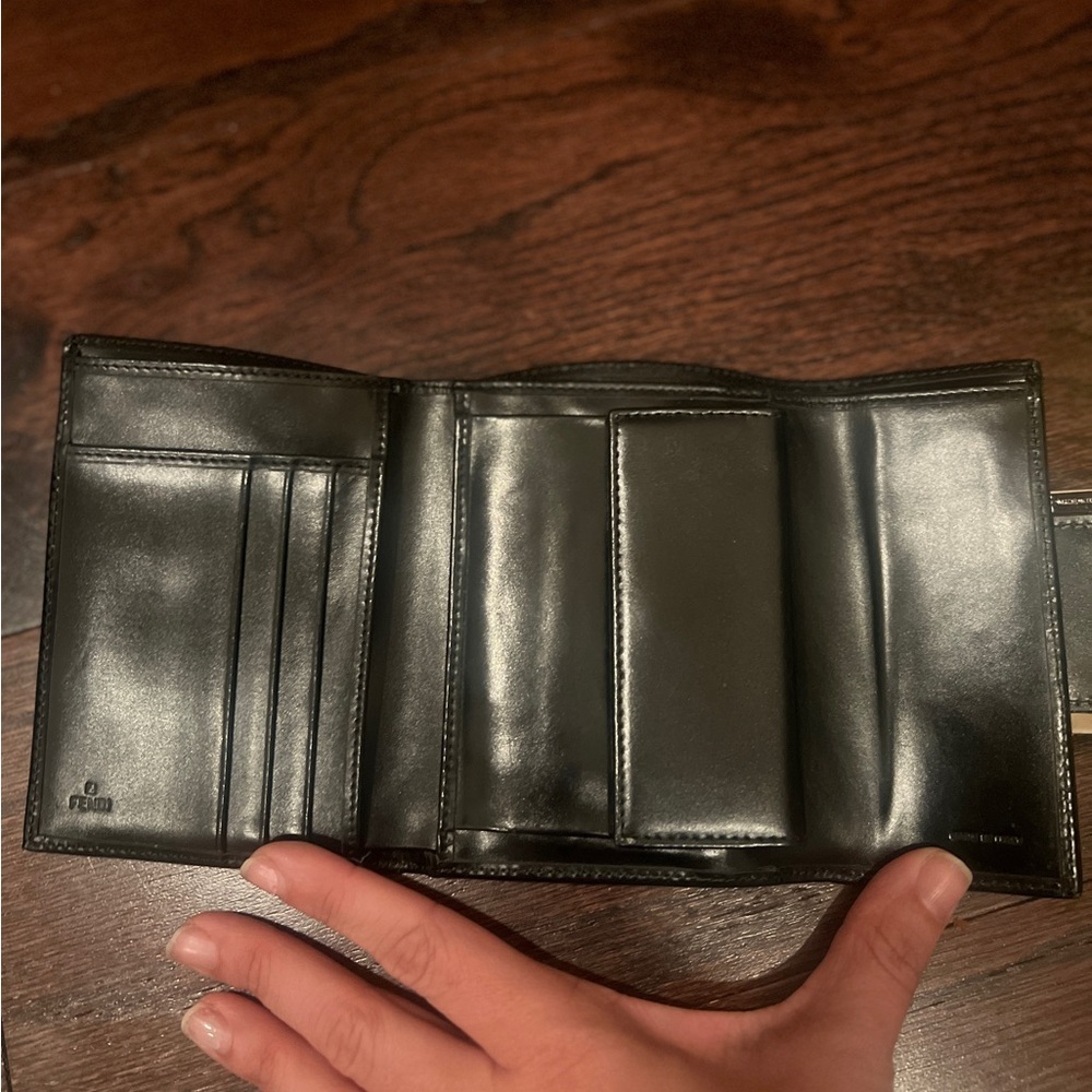 FENDI Black Canvas Leather Zucca Trifold Wallet - Picture 3 of 5